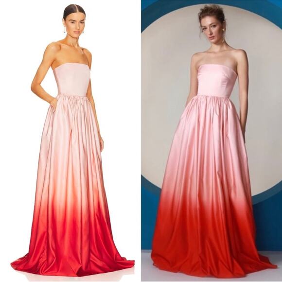 SAU LEE Teigen Strapless Blush Red Pink Ombre Maxi Gown Size 8 - Picture 4 of 13